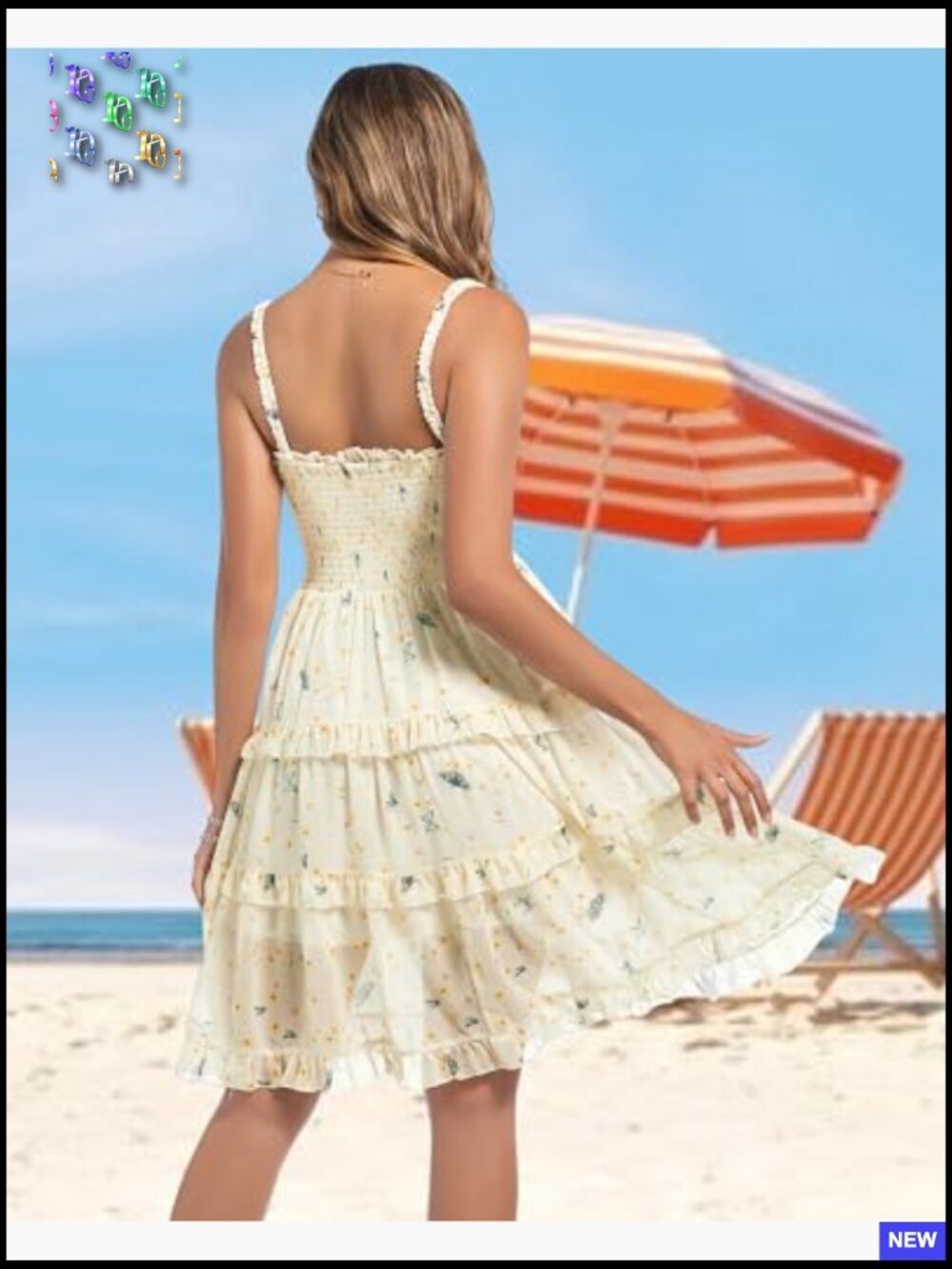 Summer Floral Square Neck Swing Dress A-Line Beach Elegant Chic - Picture 3 of 7